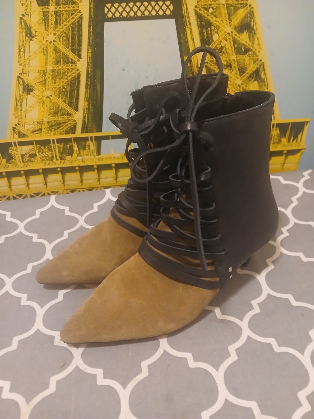 Free PEOPLE Juliette Pointed Two-Tone Lace-Up Ankle Boots Leather Sz.37/6.5